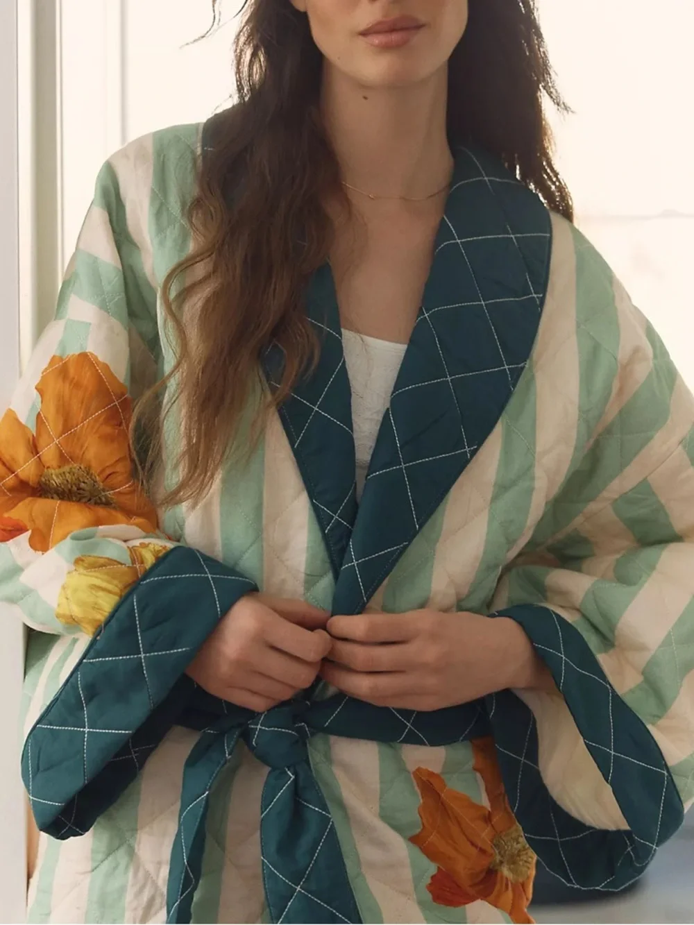 Missing Belt Anthropologie Nay Bellamy x LyreBird Quilted Printed Flannel Robe